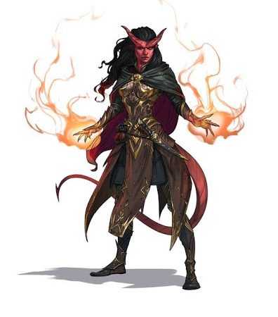 a D&D fifth edition tiefling wizard casting burning hands.